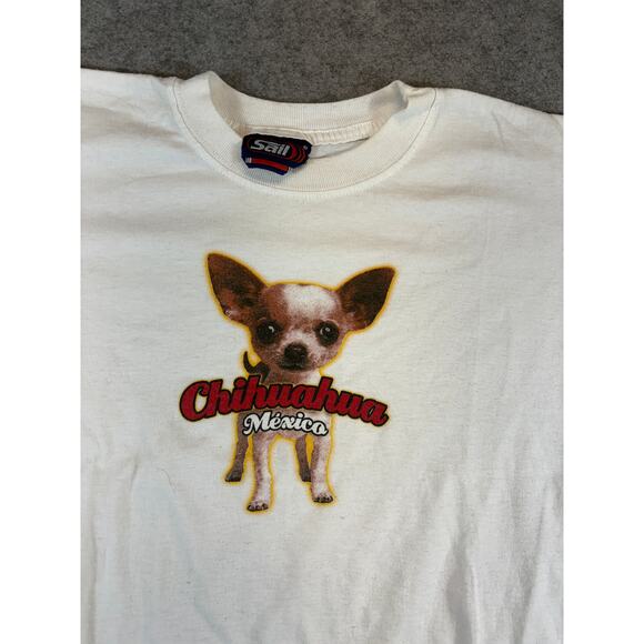 VINTAGE Sail Chihuahua Mexico Shirt Mens XS White Graphic Dog Souvenir Tee Y2K - Picture 4 of 4